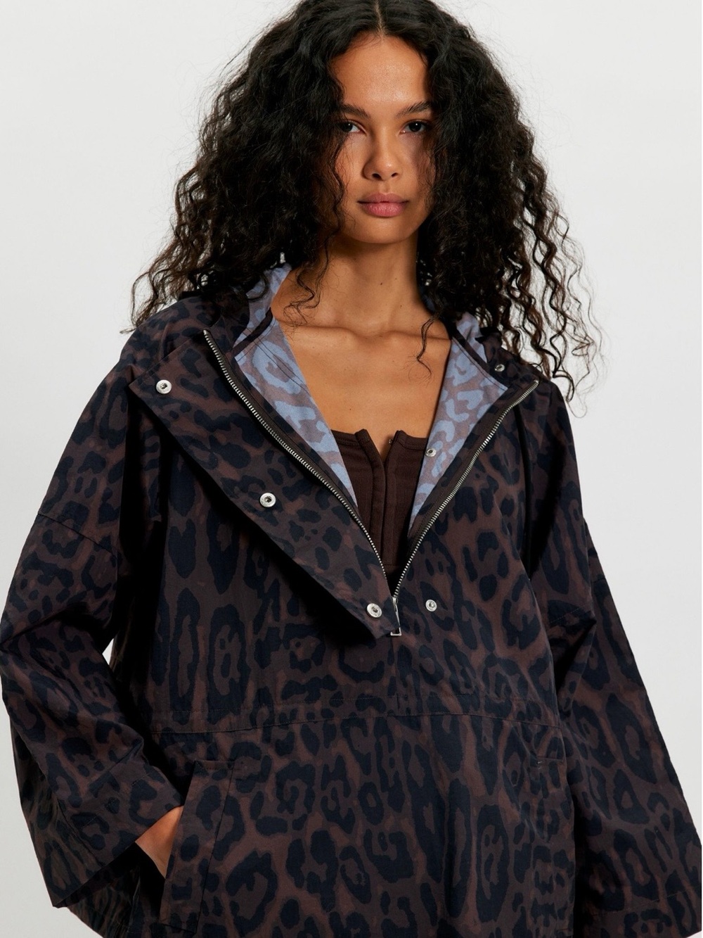 Apparis Leopard-Print Utility Anorak Jacket in Dark Brown and Black